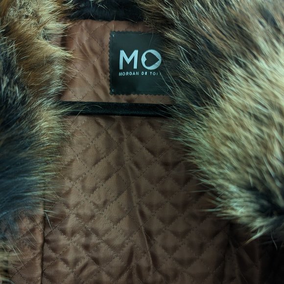 Real Fox Fur Trim Quilted Leather Biker Jacket - Picture 5 of 11